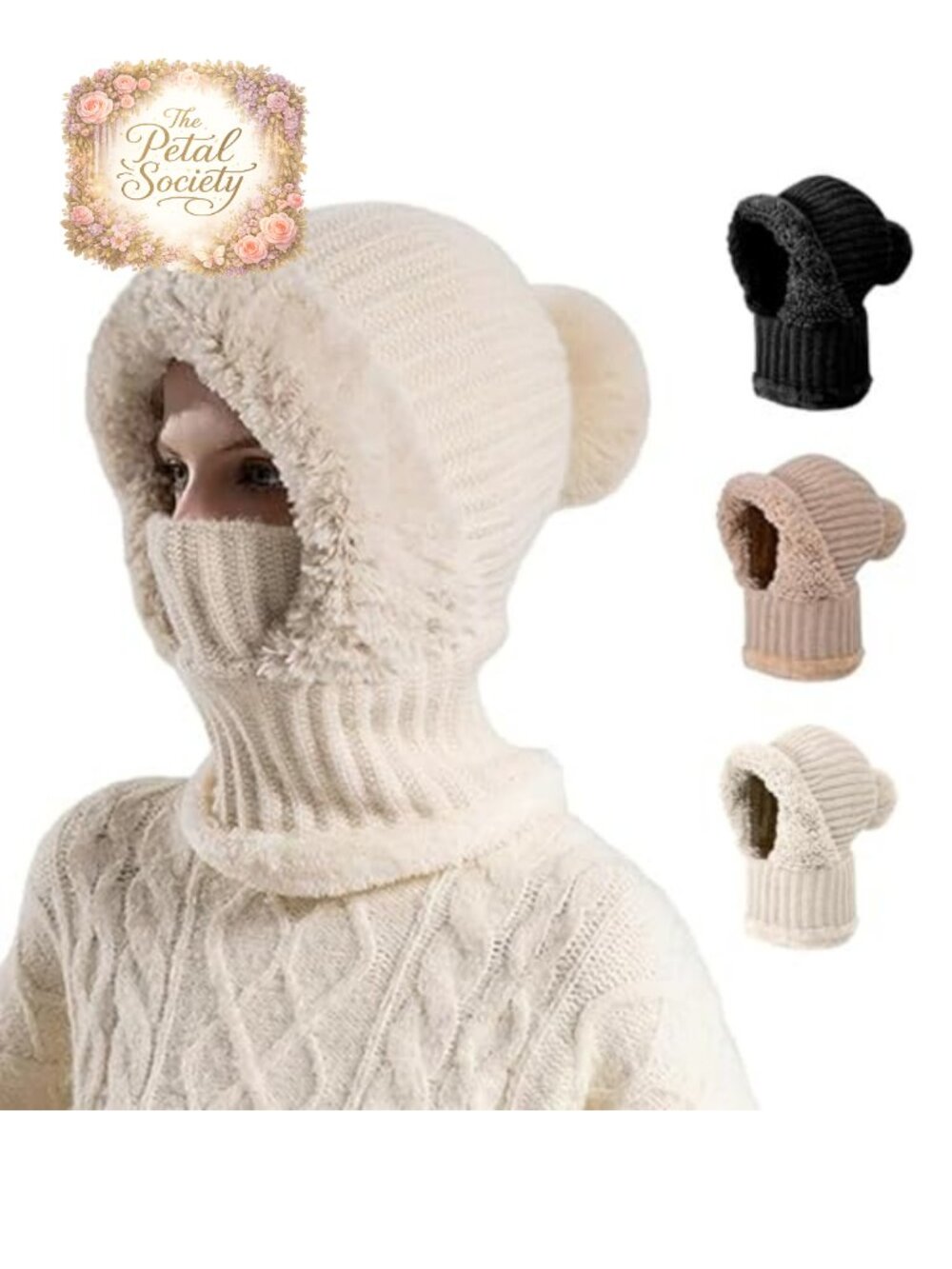 3 in 1 Beanie Hat with Scarf and Mask Winter Warm Knitted Ski Set